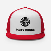 DIRTY ROGER® logo trucker cap in Red/White/Red, DR hard hat badge, front