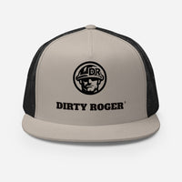 DIRTY ROGER® logo trucker cap in Silver/Black, DR hard hat badge, front