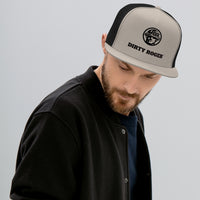DIRTY ROGER® logo trucker cap in Silver/Black, DR hard hat badge, front