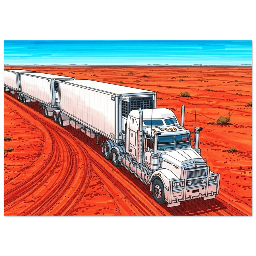 Red Dirt Run road train art print, outback fridge van truck poster by DIRTY ROGER®