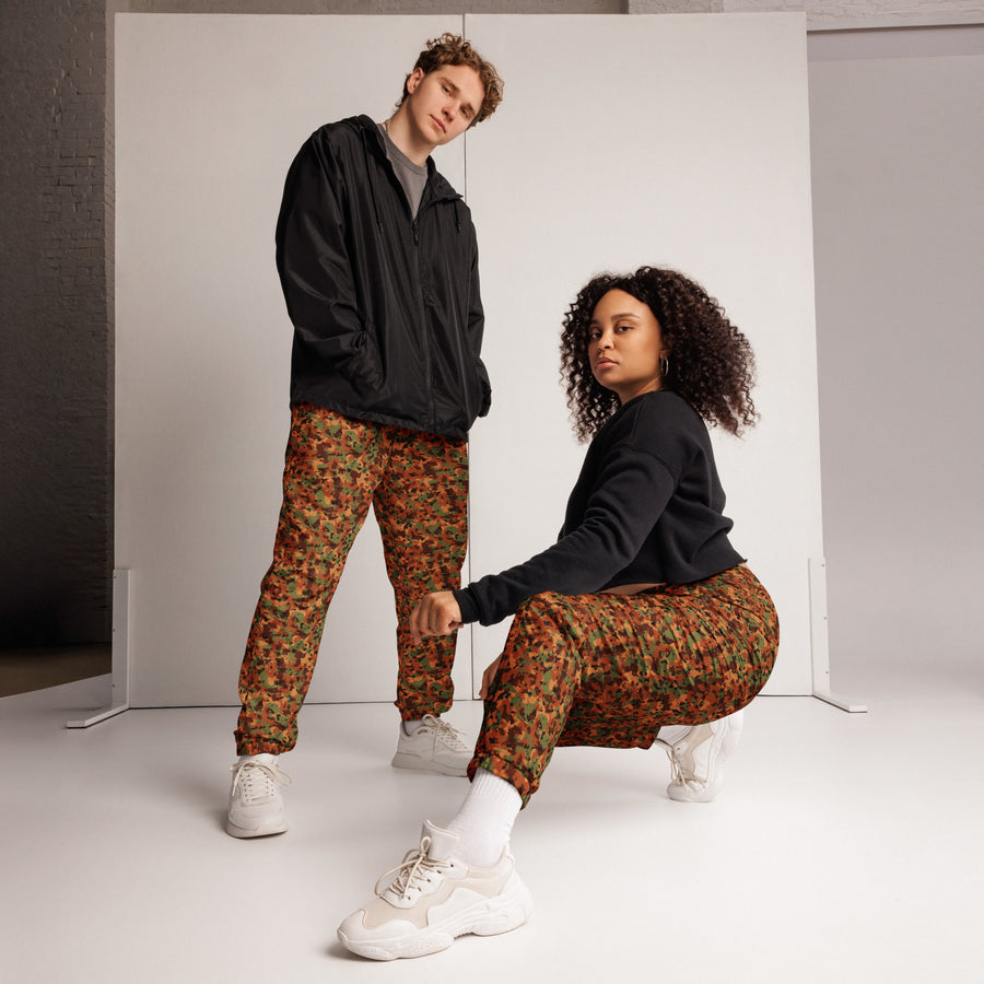 Pilbara Camo track pants by DIRTY ROGER®, red dirt mining camo trackies, view 1