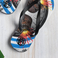 Invisible Killer Thongs close-up of silica dust lungs art and DR badge on heel
