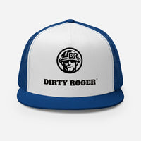 DIRTY ROGER® logo trucker cap in Royal/White/Royal, DR hard hat badge, front