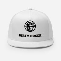 DIRTY ROGER® logo trucker cap in White, DR hard hat badge, front