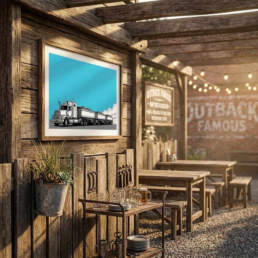 Side Tipper road train art print, triple ore haulage truck poster by DIRTY ROGER®