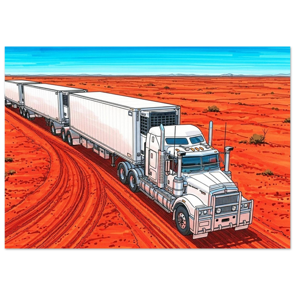 Red Dirt Run Road Train Art Print – Outback Fridge Van Poster | DIRTY ROGER®